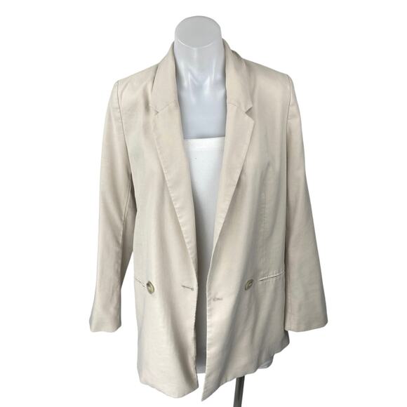 H&M Women's Beige Long Sleeve Double Breasted Blazer Coat Suit Jacket Size XS - Picture 1 of 5